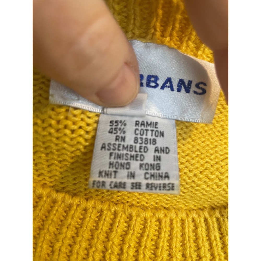 Vintage Yellow Floral Intarsia Sweater Purple Flowers Suburbans Medium - Picture 5 of 6